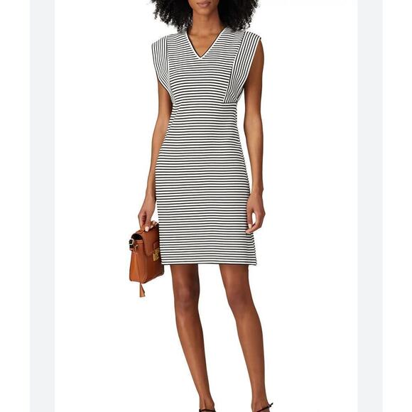 Derek Lam Collective Striped Cap Sleeve V-Neck Dress - Picture 1 of 8